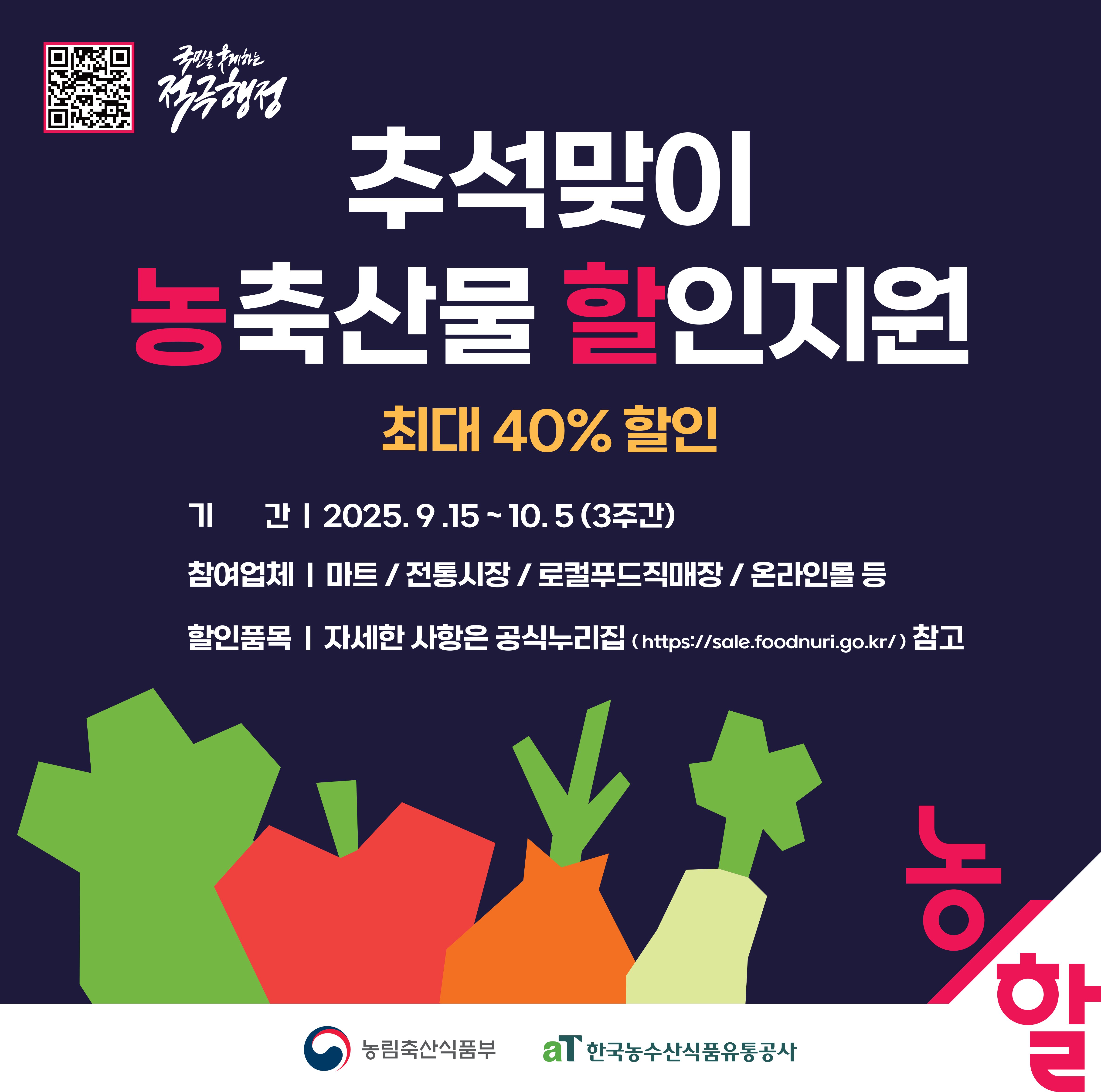 2025년 추석맞이 농축산물 할인지원 행사 및 환급행사·농할상품권 발행 안내